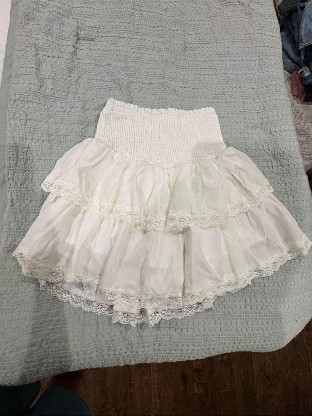 Amazon White Tiered Lace Mini Skirt